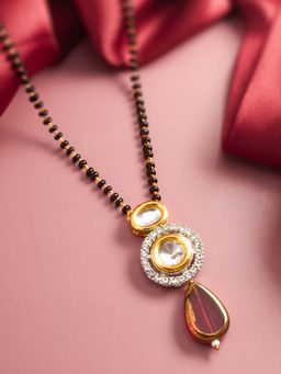 Aadita - Orange Gold Toned Plated Brass Kundan and Ad Mangalsutra for Women