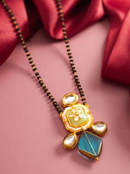 Aadita - Blue Gold Toned Plated Brass Kundan and Ad Mangalsutra for Women