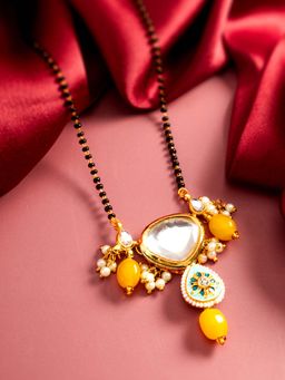 Aadita - Yellow Gold Toned Plated Brass Kundan and Ad Mangalsutra for Women