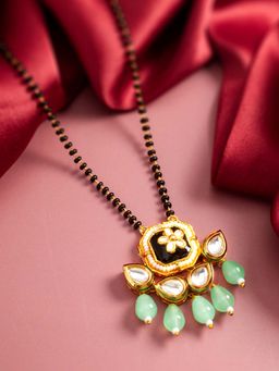 Aadita - Green Gold Toned Plated Brass Kundan and Ad Mangalsutra for Women