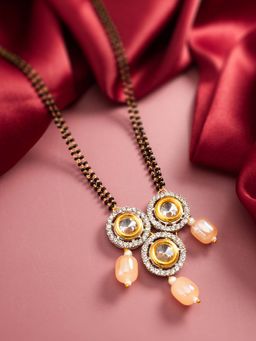 Aadita - Peach Gold Toned Plated Brass Kundan and Ad Mangalsutra for Women