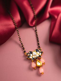 Aadita - Peach Gold Toned Plated Brass Kundan and Ad Mangalsutra for Women