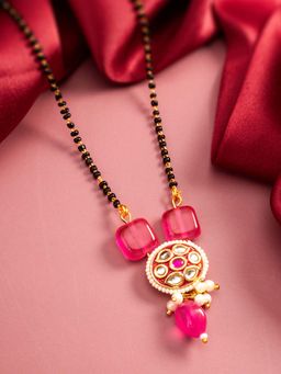 Aadita - Pink Gold Toned Plated Brass Kundan and Ad Mangalsutra for Women