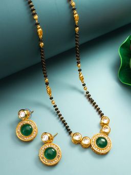 Aadita - Green Bridal Artificial Stones and Pearl Mangalsutra with Earrings Jewellery Set