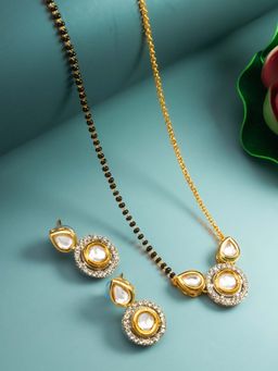 Aadita - White Bridal Artificial Stones and Pearl Mangalsutra with Earrings Jewellery Set