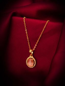 Aadita - Pink American Diamond Rose Gold Plated Pendant with Chain for Women