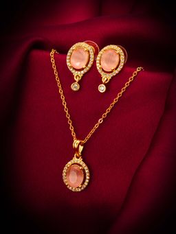 Aadita - Peach Gold Plated Artificial Stones Necklace & Earrings Jewellery Set