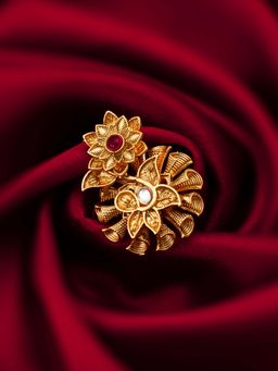 Aadita - Pink Bridal Gold Plated Artificial Stones Adjustable Ring For Women