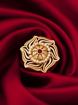 Aadita - Maroon Bridal Gold Plated Artificial Stones Adjustable Ring For Women
