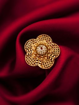 Aadita - Red Bridal Gold Plated Artificial Stones Adjustable Ring For Women