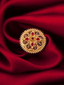 Aadita - Red Bridal Gold Plated Artificial Stones Adjustable Ring For Women