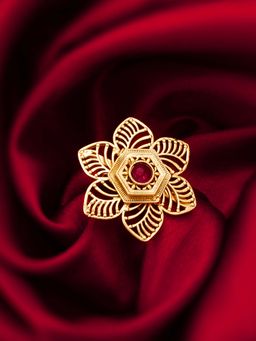 Aadita - Red Bridal Gold Plated Artificial Stones Adjustable Ring For Women