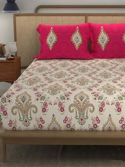 NEELA HOME - 140 TC Beige 100% Cotton Flat Bedsheet with 2 Pillow Covers (Queen)