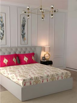 NEELA HOME - 140 TC Beige 100% Cotton Flat Bedsheet with 2 Pillow Covers (King)