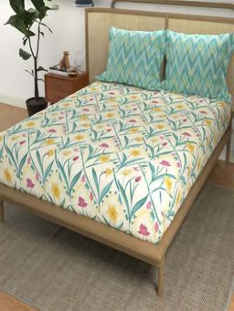 NEELA HOME - 140 TC Green Cotton Flat Bedsheet with 2 Pillow Covers (King)