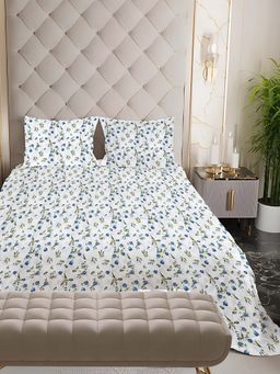 NEELA HOME - 200 TC Blue Cotton Flat Bedsheet with 2 Pillow Covers (Queen)
