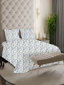 NEELA HOME - 200 TC Blue Cotton Flat Bedsheet with 2 Pillow Covers (King)