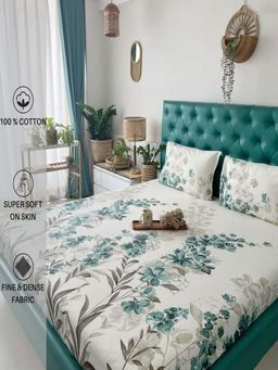 NEELA HOME - 200 TC Blue Cotton Flat Bedsheet with 2 Pillow Covers (King)