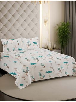 NEELA HOME - 200 TC Blue Cotton Flat Bedsheet with 2 Pillow Covers (King)