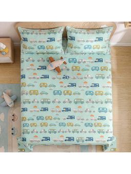 Story@Home - Kids Fun Vehicle Ride Microfiber 180 TC Bedsheet with 2 Pillow Covers (Double)