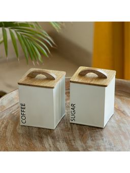 ExclusiveLane - White Cuboidal Handcrafted Multi Utility Jars In Iron (Pack of 2)