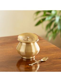 ExclusiveLane - Gleeming Ghee Brass Ghee Pot With Spoon