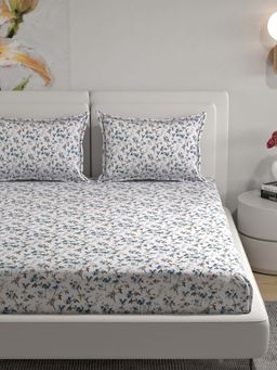Florida - Premium Pastel Floral Printed 100% Percale Cotton King Bedsheet (King)
