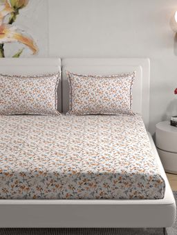 Florida - Premium Pastel Floral Printed 100% Percale Cotton King Bedsheet (King)