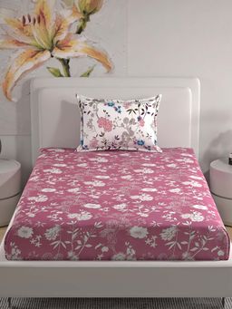 Florida - Polycotton Pink & White Floral Printed Single Bedsheet Set (160x228 cm)
