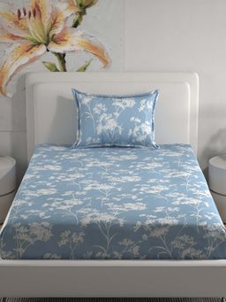 Florida - Microfiber Blue & White Floral Single Bedsheet Set (160x228 cm)