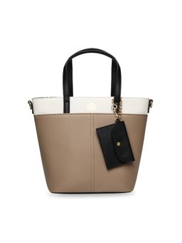 Anne Klein - Beige and White Top Handled Bucket Bag
