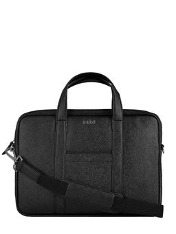 Eske - Unisex Mikel 13 Black Solid Vegan Leather Messenger Laptop Bag with Adjustable Strap