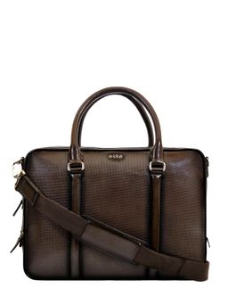 Eske - Unisex Harold 16 Brown Textured Leather Messenger Laptop Bag with Adjustable Strap