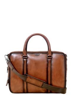 Eske - Unisex Bert 16 Tan Textured Leather Messenger Laptop Bag with Adjustable Strap