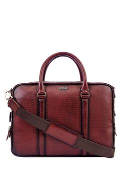 Eske - Unisex Harold 16 Maroon Textured Leather Messenger Laptop Bag Adjustable Strap