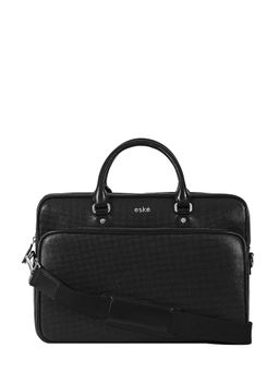 Eske - Unisex Cooper 16 Black Textured Genuine Leather Office Messenger Laptop Bag Briefcase