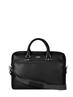 Eske - Unisex Danielle 16 Black Solid Vegan Leather Messenger Laptop Bag with Adjustable Strap