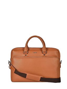 Eske - Unisex Danielle 16 Tan Solid Vegan Leather Messenger Laptop Bag with Adjustable Strap