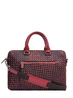 Eske - Unisex Griffin Maroon Braided 13 Genuine Leather Laptop Bag with Shoulder Strap