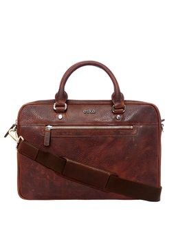 Eske - Unisex Griffin Brown Textured 13 Genuine Leather Laptop Bag with Shoulder Strap