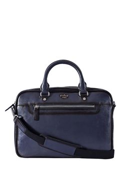 Eske - Unisex Stevie Navy Blue Solid 13 Genuine Leather Laptop Bag with Shoulder Strap