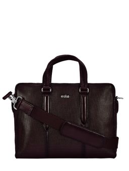 Eske - Unisex Matt 15 Brown Textured Leather Laptop Messenger Bag with Shoulder Strap