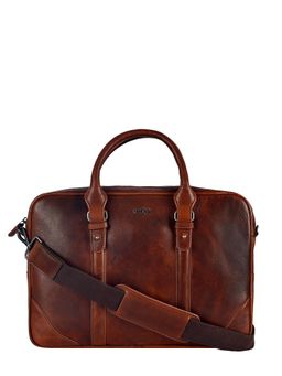 Eske - Unisex Morris 13 Tan Textured Leather Laptop Messenger Bag with Shoulder Strap