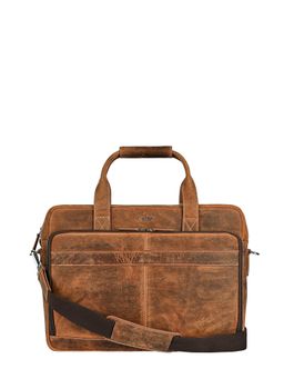 Eske - Unisex Henri Tan Solid 15 Genuine Leather Laptop Messenger Bag with Shoulder Strap