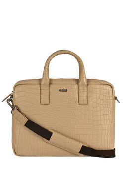 Eske - Unisex Martin Beige Printed 13 Vegan Leather Laptop Messenger Bag with Shoulder Strap