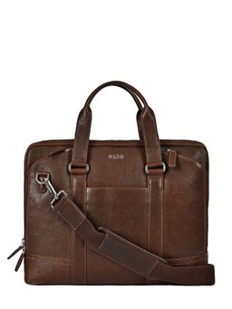 Eske - Unisex Autry Brown Textured 15 Leather Laptop Messenger Bag with Shoulder Strap
