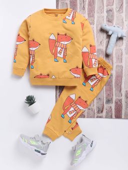 Toonyport - Boys Mustard Printed Full Sleeve Sweatshirt and Joggers (Set of 2)