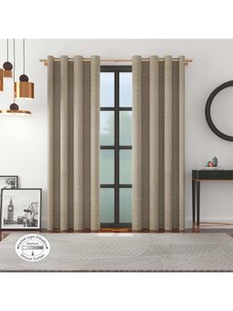 HomeTown - Amour Solid Jacquard Dim Out Door Curtains 7 feet in Off Beige Colour (Set of 2)