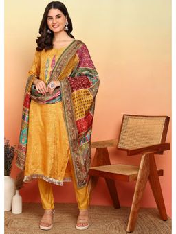 Gahan - Floral Yoke Design Sequinned Art Silk Straight Kurta with Pant & Dupatta