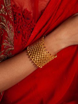 Neeta Boochra - 925 Sterling Silver 22K Gold Plated Ruby Beads Bangle